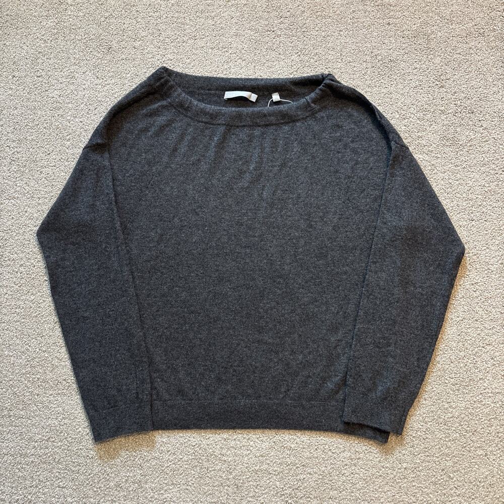 Vince Gray 100% Cashmere Knit Boat Neck Pullover Sweater Long Sleeve Womens M